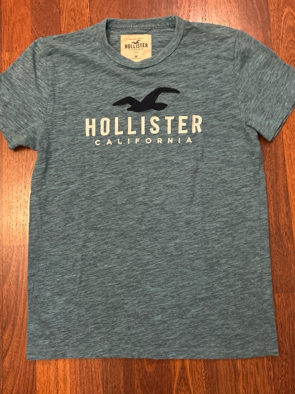 Hollister California Blue Spellout Tshirt Bird Logo Stitched Lettering Medium